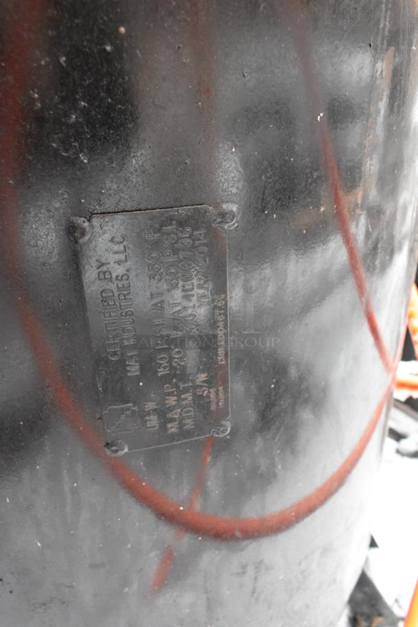 Husky C301H Air Compressor, metal body with visible wear. Label shows max 150 PSI, manufactured 2014 by MAT Industries.