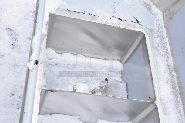 Brand new Regency 600DDTS384RT 16-gauge 7' soiled dish table with 3-compartment sink, 16"x20"x14" bowls, right drainboard.