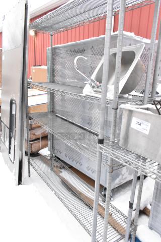 Chrome Finish 4 Tier Wire Shelving Unit w/ Contents Including Sink. BUYER MUST DISMANTLE. PCI CANNOT DISMANTLE FOR SHIPPING. PLEASE CONSIDER FREIGHT CHARGES. - Item #1226306