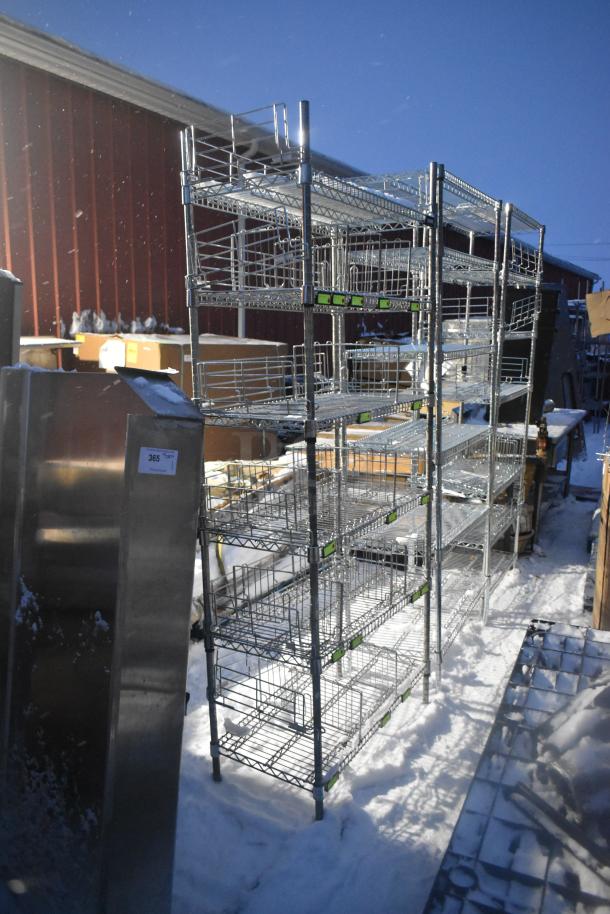 6 Tier Chrome Finish Wire Shelving Unit in used condition. Buyer must dismantle. Consider freight charges.