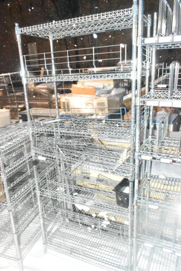 Two chrome finish wire shelving units in good condition; buyer to dismantle for transport.