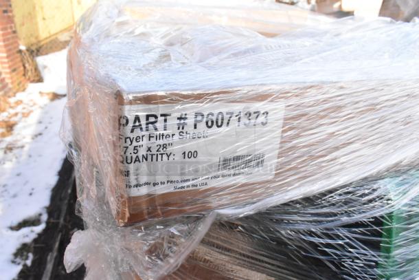 30 brand new items including Stolzle Bordeaux glasses, green buckets, FCC12SSD carafes, and P6071373 fryer filter sheets.