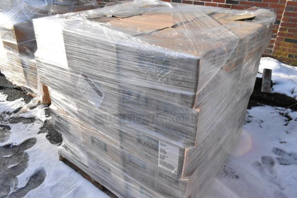 Pallet of 75 new scratch and dent items, including Brew Rite coffee filters, wrapped in plastic outdoors.