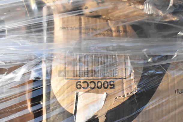 Packed pallet of 23 scratch and dent items, includes cups, containers, towels, organizer. Wrapping shows "5009CC" and barcode.