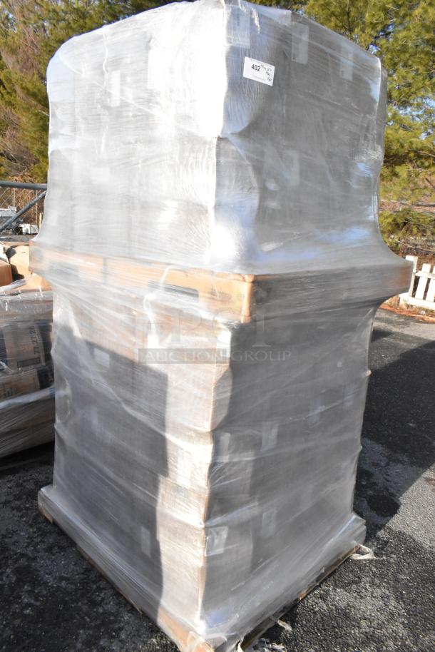 Pallet wrapped with 60 new scratch and dent items, including Vollrath Traex® 32 oz. red squeeze bottles. Label marked "402".