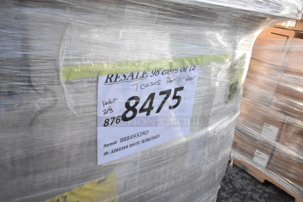 Pallet with 60 scratch and dent items, including Vollrath 32 oz. squeeze bottles. Tag notes resale, 7 cases per order.