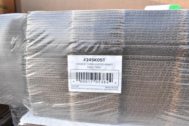 Pack of 50 Choice corrugated kraft half trays. New, scratch, and dent condition. Made in USA. Model #245K05T.