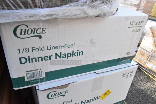 Box of Choice 1/8 fold linen-feel dinner napkins, 15"x17", black, 500 per case, barcode 5005DNAPBLK, new condition.