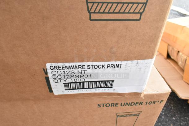Brown cardboard box with Greenware stock print label, showing model GC12S NT, GC12SSP01, and quantity of 1000.