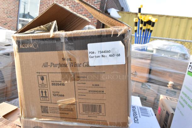 Box of Acopa 14 oz. All-Purpose Wine Glasses, item 5535416, 12 per case, 4.2kg, PO# 7344060, Carton No: 460-68.