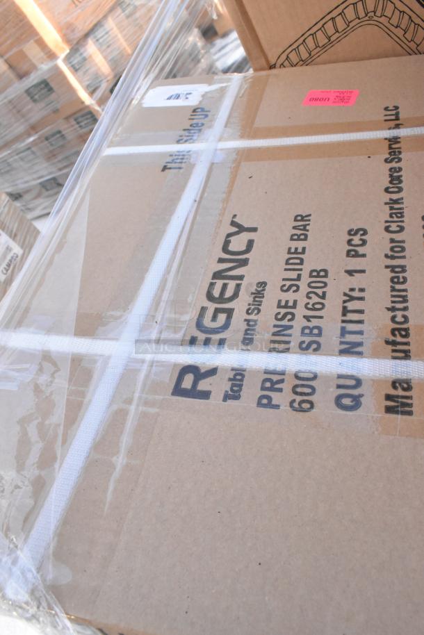 Auction lot with 12 brand new Regency items. Includes containers, lids, slide bar model SB1620B. Some scratch and dent.