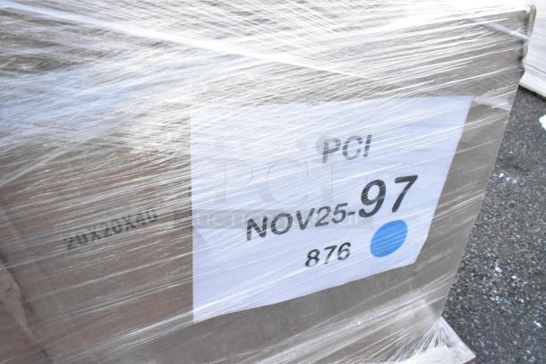 Pallet wrapped and labeled "PCI NOV25-97" containing scratch and dent stools, table bases. New condition.