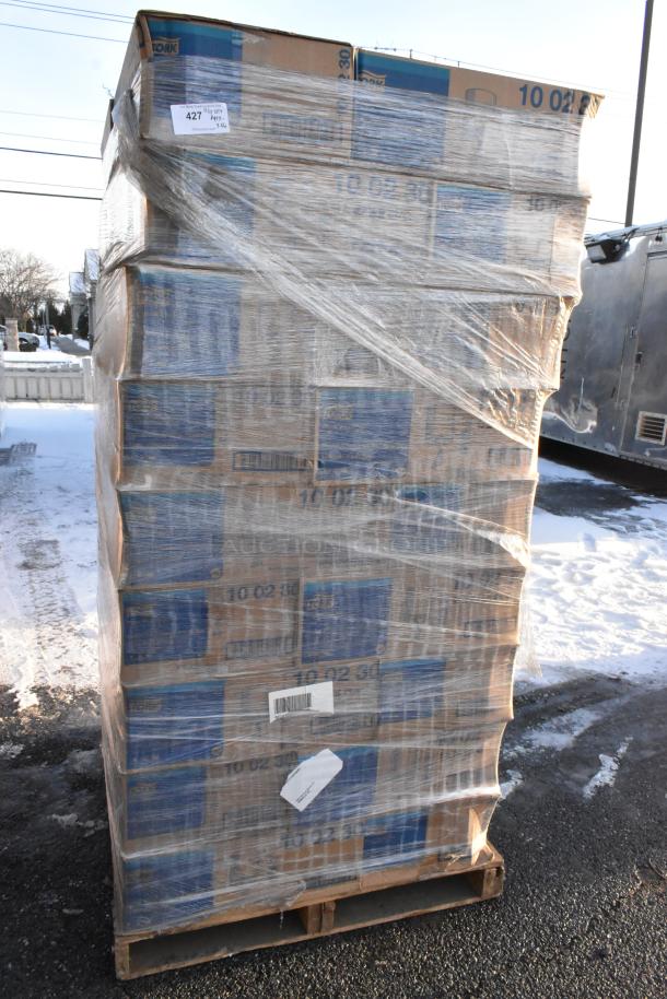 Pallet of 36 Tork 10 02 30 paper wiper boxes, 1-ply, 7.7x11.8, new scratch and dent, wrapped in plastic.