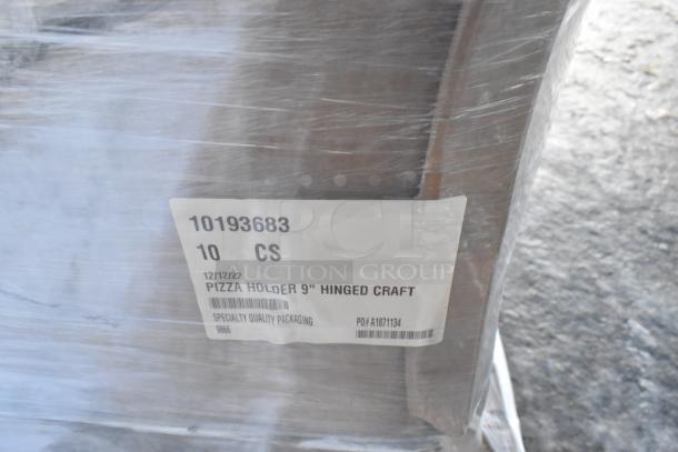 Package of 52 new scratch and dent items with visible label indicating "Pizza Holder 9" Hinged Craft," dated 12/12/22.