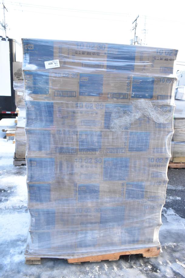Pallet containing 32 brand new items including Tork 10 02 30 1-ply paper wipers. Scratch and dent condition.