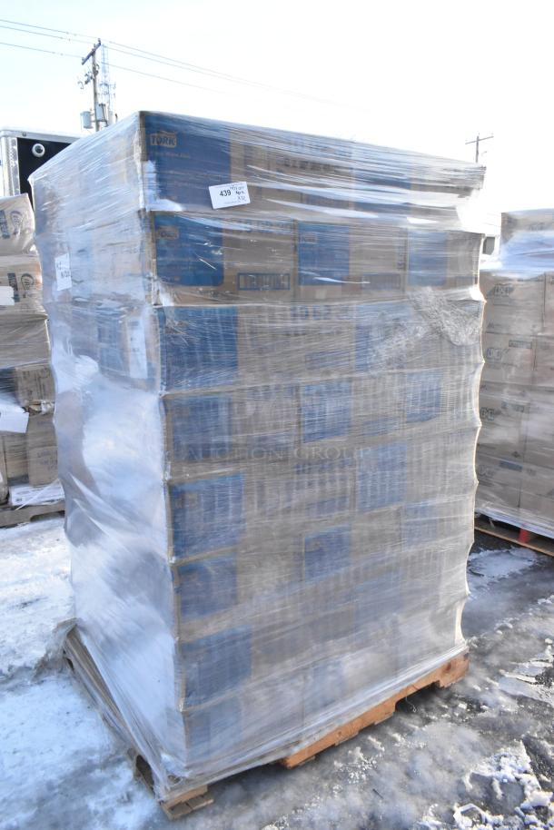 Pallet of 32 brand new Tork 10 02 30 Centerfeed Paper Wipers, 1-ply, 7.7 x 11.8 inches, wrapped in plastic.
