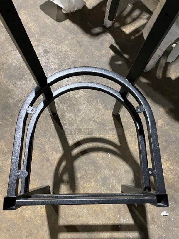 Brand new commercial black steel stackable dining chair frame for curved backrest, pristine condition, auction for set of 4.