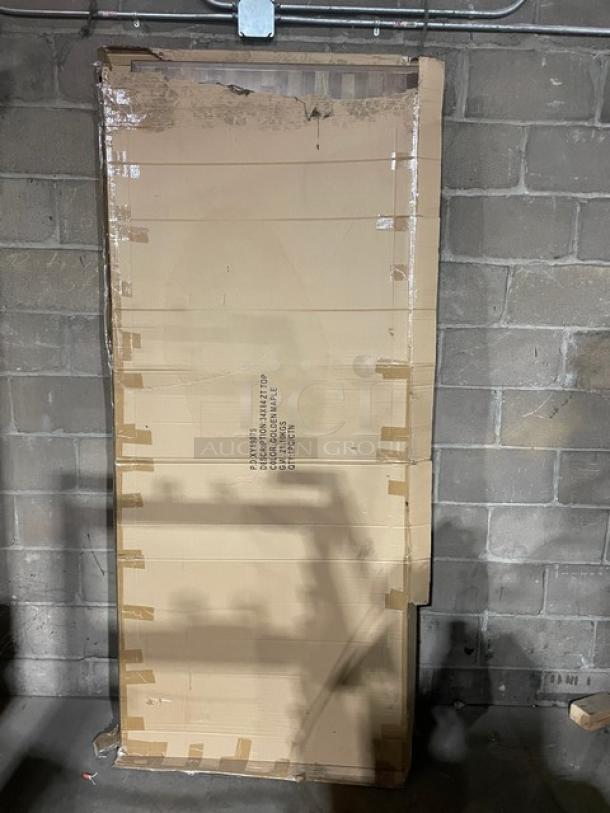 Brand new 34"x84" rectangular butcher block style countertop in box. Golden maple, commercial grade.