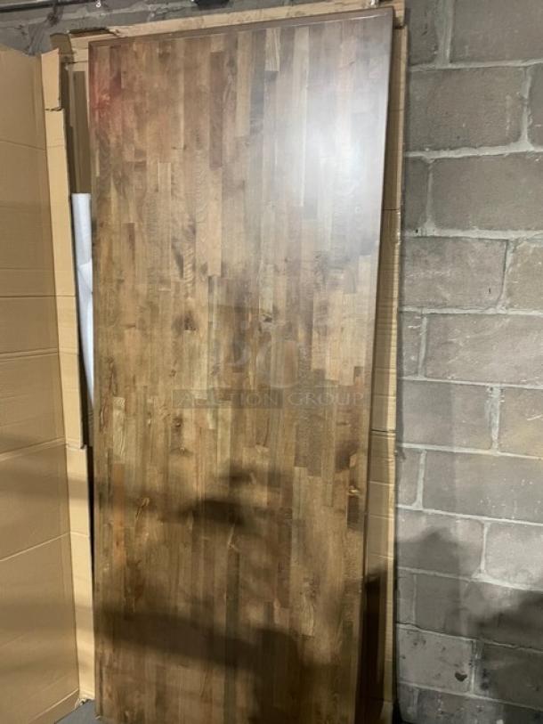 Brand new commercial golden maple butcher block style countertop, 34"x84", rectangular, smooth finish.