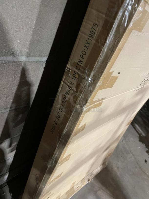 Brand new 34"x84" rectangle butcher block style countertop in Golden Maple. Marked with product code PCTN PO: XY19075.