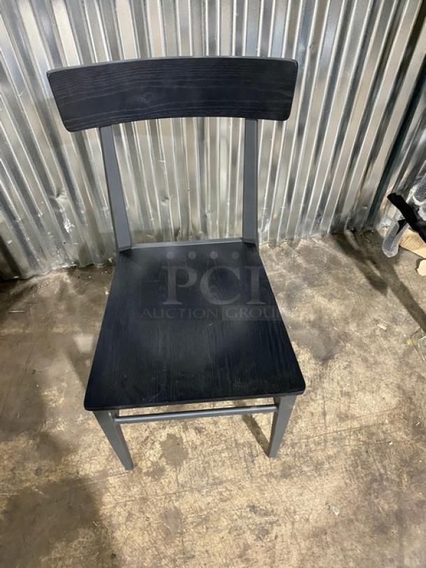 Kinley 570 black metal dining chair with distressed black wooden seat and back, brand new condition.