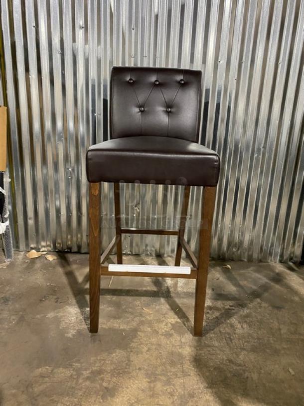 Brand new Silhouette 506 bar-height chair, chocolate finish, tufted low back, wood legs, pristine condition.