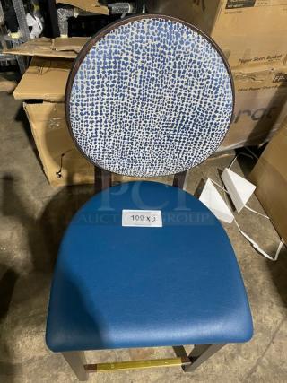 Brand New! Solid Wood-Style Round-Back Bar Stool! With Blue Upholstered Seating! 2X Your Bid! - Item #1228438
