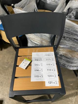 Brand New! Aluminum Black Outdoor Bar-Height Stool! With Light Brown Imitation Teak Slat Seat! 2X Your Bid! - Item #1228441