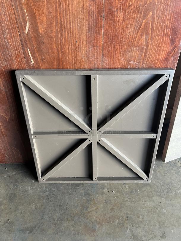 Stainless steel table base with crossbeam support, compatible with wooden square/rectangular tabletops. Excellent condition.