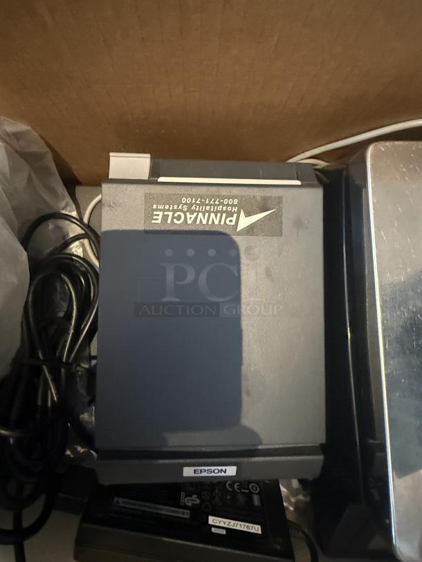 Pinnacle POS system with CAS SW-10 included, ideal for retail. Features Epson printer. Used condition, reliable setup.