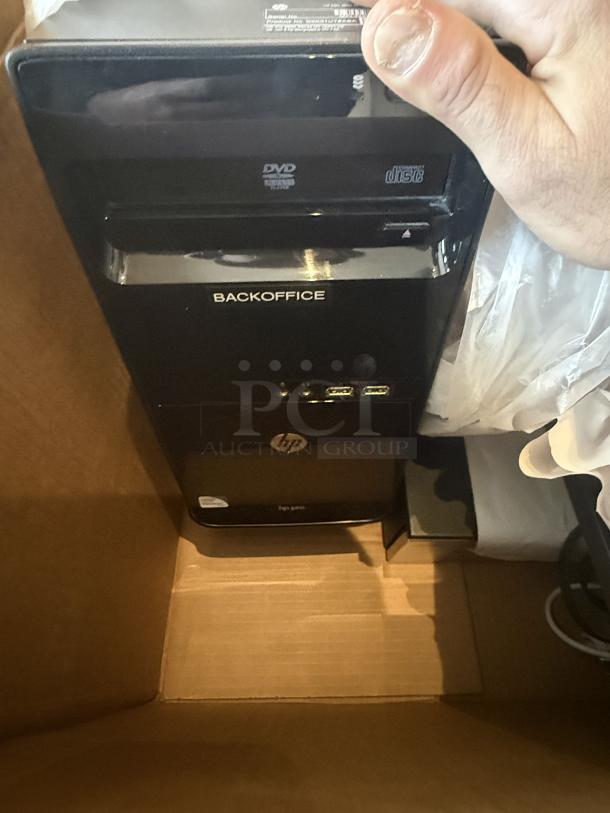 Pinnacle POS system, includes HP server labeled "Backoffice," DVD drive visible, suitable for retail environments, boxed.