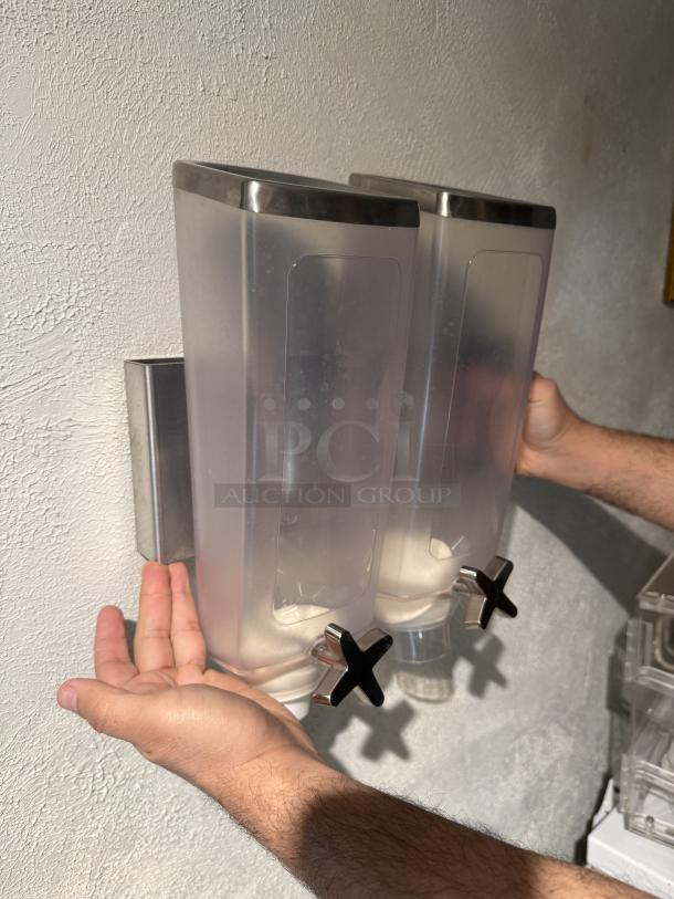 Commercial lot of 15 Rosseto EZ-SERV dispensers, stainless steel brackets, clear acrylic, excellent condition, value over $2,500.