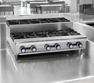 Imperial IHPA-8-48SU 48" commercial gas hotplate with 8 burners, step-up design, stainless steel, natural gas, excellent condition.