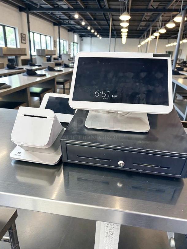 Clover POS Complete Countertop System, model Clover Station, outstanding condition, includes screen, cash drawer, and printer.