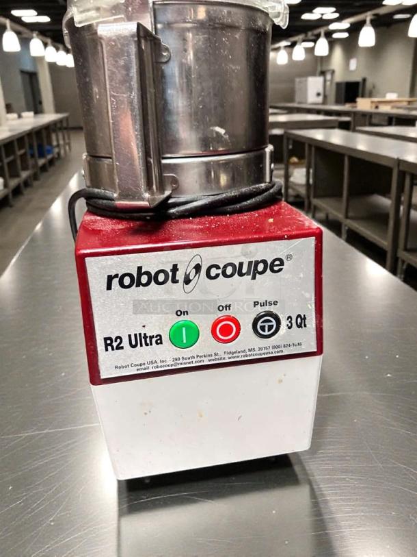 Robot Coupe R2 Ultra food processor, 3 Qt bowl, outstanding condition, fully tested. Model label visible.