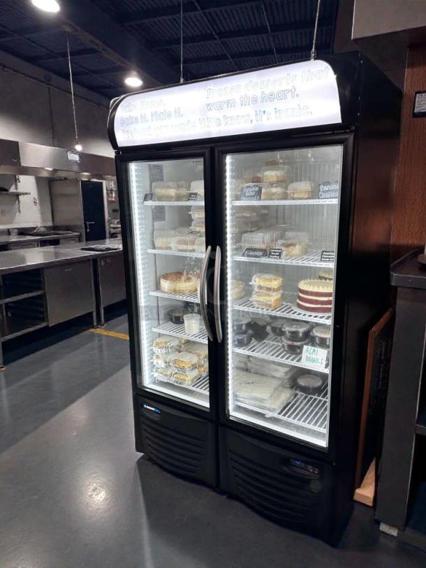 Minus Forty dual glass door commercial display refrigerator, model 43-UDGF-X1-1C000-BK-8SHELF, superb condition, LED lit.