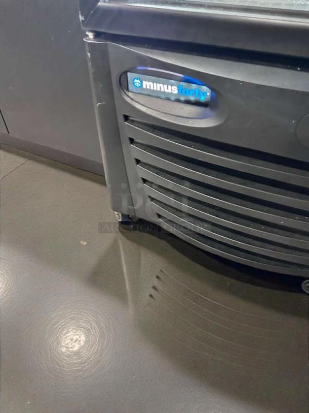 Minus Forty dual glass door display fridge, model 43-UDGF-X1-1C000-BK-8SHELF, LED lit, superb condition, tested.