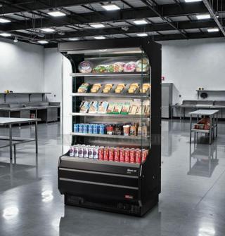 Turbo Air TOM-40B-N commercial display refrigerator, open-front, superb condition, 115V, fully tested, stocked.