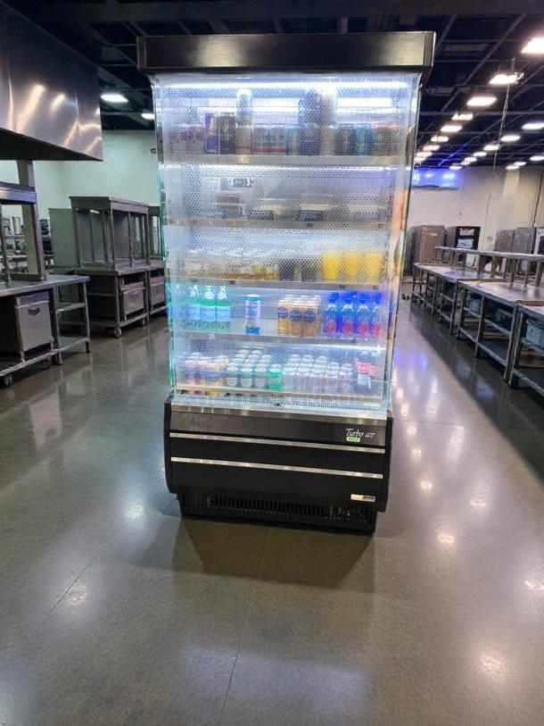 Turbo Air TOM-40B-N open-front display fridge, superb condition, fully tested, 115V, commercial use.