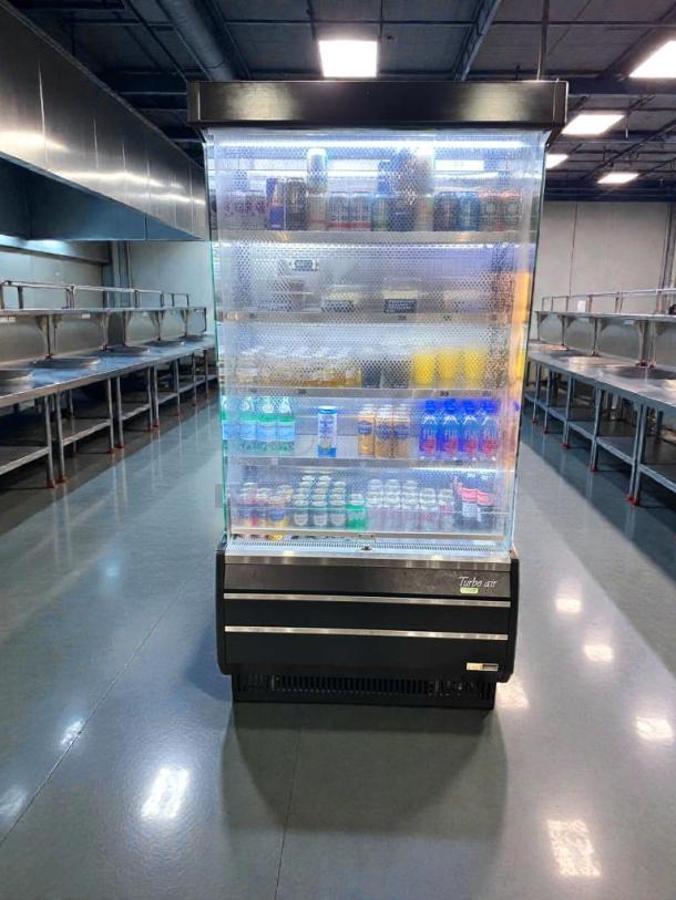 Turbo Air TOM-40B-N commercial open-front display fridge, superb condition, 115V, fully tested.