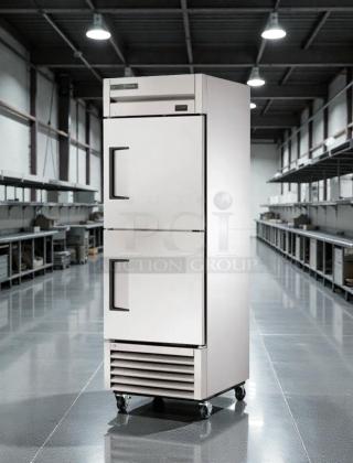 Pristine True T-23-2 commercial reach-in refrigerator, 115V, stainless steel, dual doors, caster wheels, fully tested.