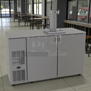 Glastender BB60-R1-SN(LR) 60" stainless steel back bar cooler with 2 solid doors and 8 draft beer dispensers, tested working.