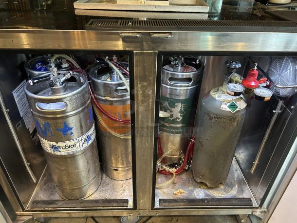 Glastender BB60-R1-SN(LR) stainless steel back bar cooler with two solid doors, 8 draft beer dispensers, tested and working.