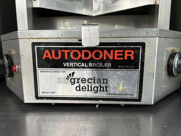Auto Doner 3PG Vertical Broiler, 65 lb. capacity, natural gas, labeled Grecian Delight, good condition, tested and working.