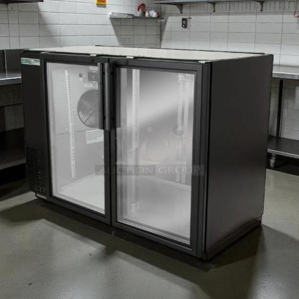 True TBB-24-48G LD bar refrigerator, 48 1/8", with 2 swinging glass doors, black, 115v, excellent condition, tested & working.
