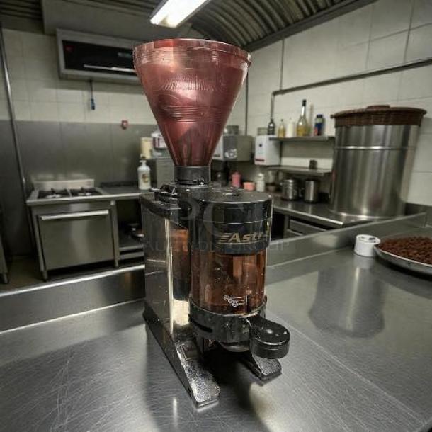 Astra AGS 003 2lb coffee bean grinder in great condition; semi-automatic, commercial model with visible Astra logo; tested and working.