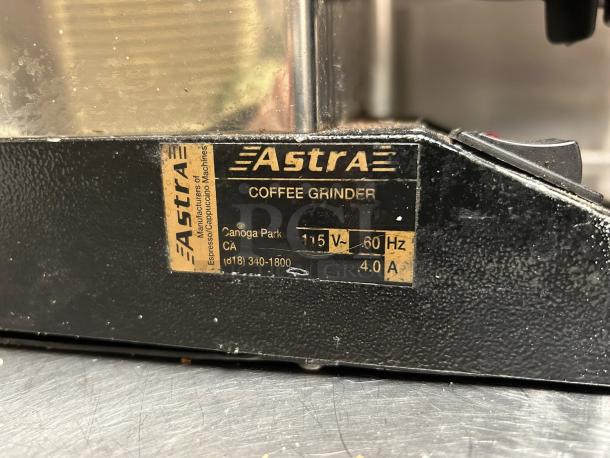Astra AGS 003 2lb semi-automatic coffee grinder, tested, working. Label shows 115V, 60Hz, 4A. Great condition.