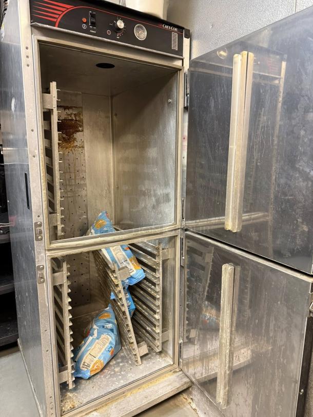 Cres Cor H-138-1834C Insulated Holding Cabinet, solid Dutch doors, 120V, excellent condition, interior rack slots, tested working.