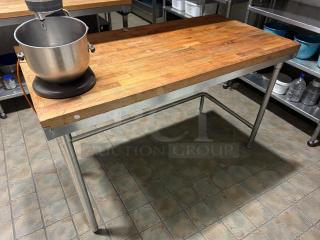 John Boos HNB09 work table with 60"x30" hard rock maple top, 1.75" thick, in great condition, stainless steel legs.