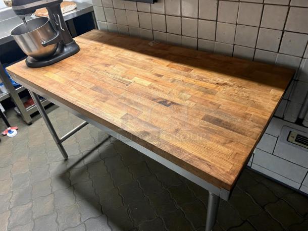 John Boos HNB09 work table, 60"x30", 1.75" hard rock maple top, great condition, steel legs, ideal for kitchen use.